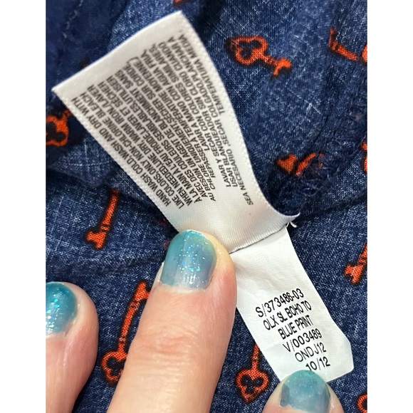 Old Navy Sleeveless Blue & Red Key Print Button Down Blouse Size Large - Picture 7 of 9